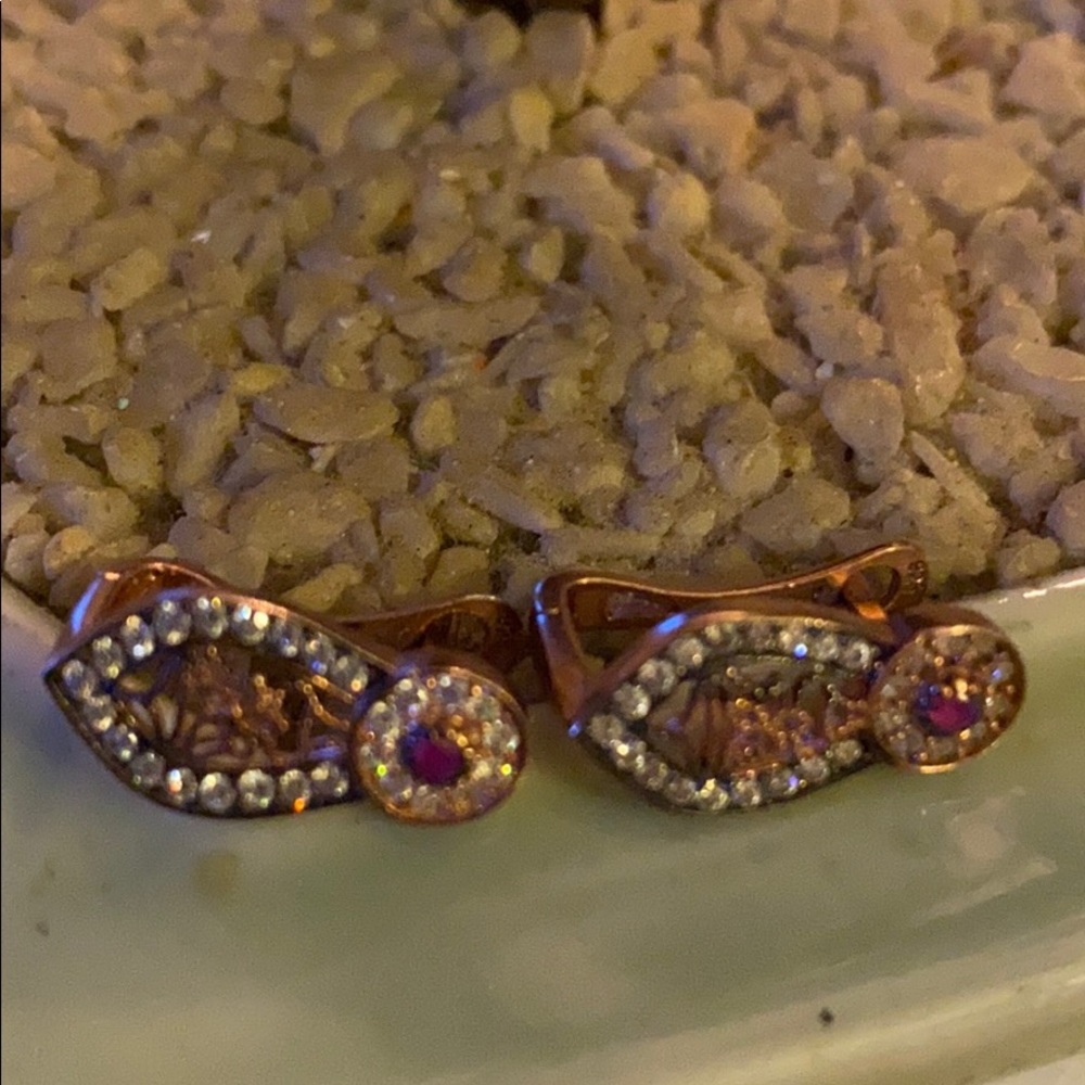 Vintage gold over 925 ruby earrings